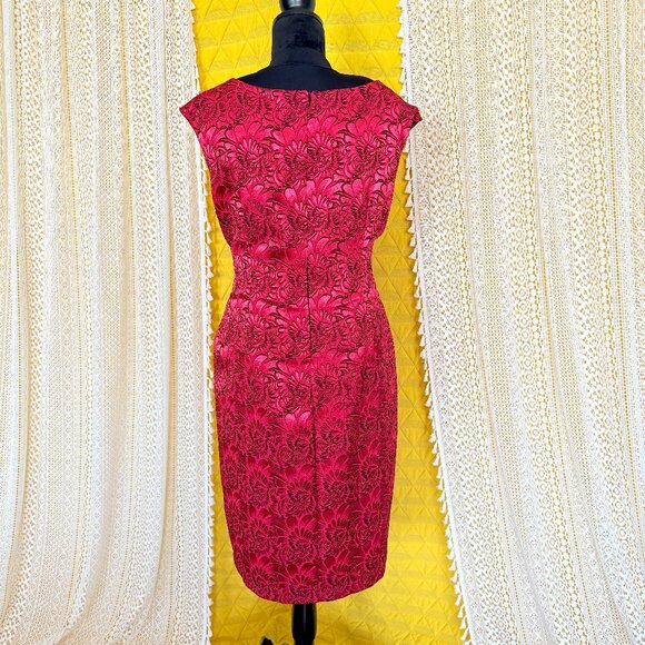 Connected Apparel Sexy Red Floral Cocktail Party Midi Dress Size 16 - Picture 3 of 13
